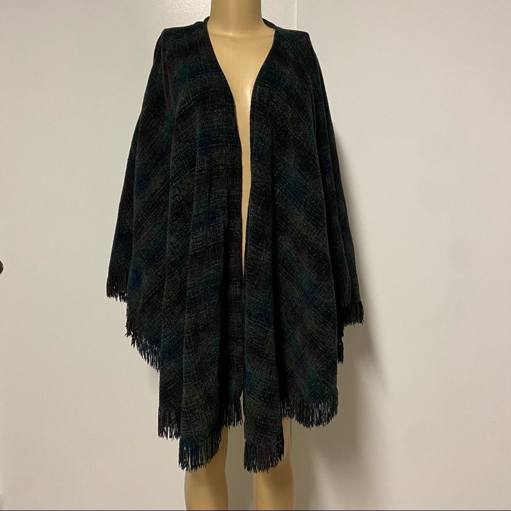 BLARNEY WOOLLEN MILLS plaid open front Cape O/S